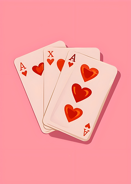 Playing Cards with Hearts on Pink
