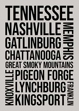 Tennessee Word Art Typography