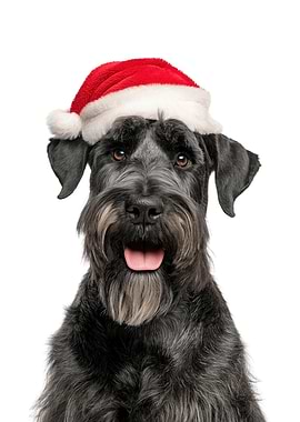 Giant Schnauzer dog with Santa hat