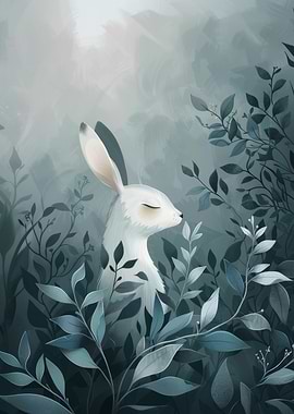 White Rabbit in Blue Foliage