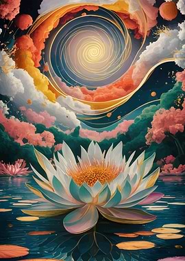 Lotus flower in a surreal landscape