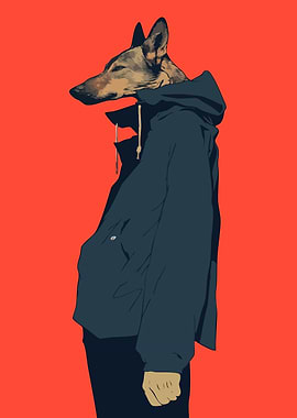 Greyhound in Hoodie Funny Anime Style Minimalist Pop Illustration