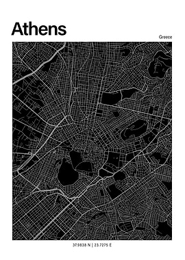 Athens Black and White Map