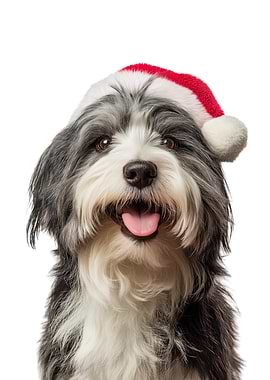 Havanese Dog with Santa Hat Portrait