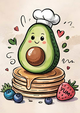 Cute Avocado Chef on Pancakes