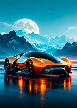 Futuristic Car Moon Landscape