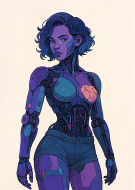 Cyborg Girl in Denim Shorts