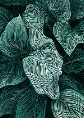 Teal Leaves Abstract Art
