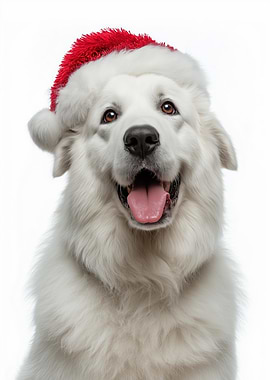 Kuvasz Dog wearing Santa hat portrait