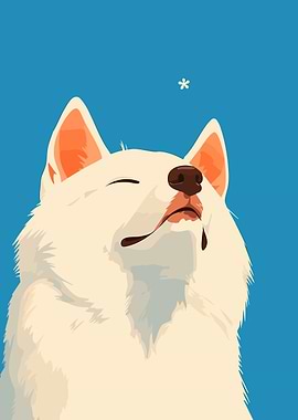 Happy White Dog with Snowflake Cute Minimalist Art Illustration