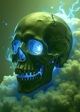 Green Skull with Blue Flames V12