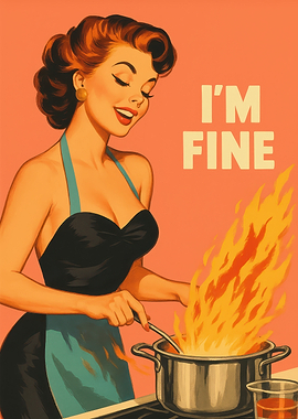 Retro Woman Cooking Poster 'I'm Fine'