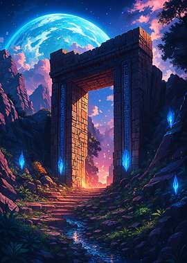 Mystical Stone Archway with Moon