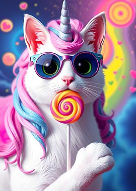 Unicorn Cat with Lollipop