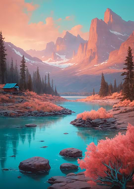 Turquoise River Mountain Landscape
