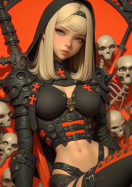 Hooded Warrior with Skulls