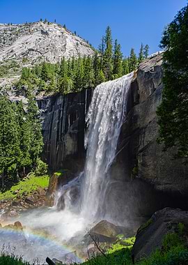 Waterfall with Rainbow in Yosemite Park