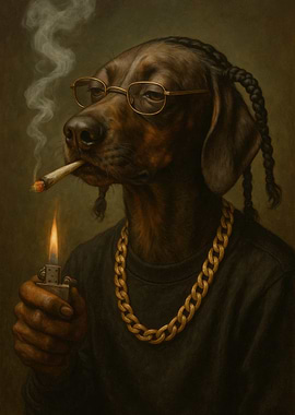 Smoking Dog with Braids and Gold snoop