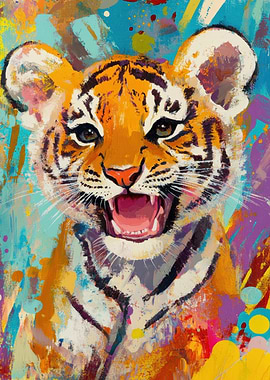 Colorful Tiger Cub Portrait Painting
