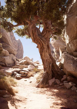 Desert Path with Ancient Tree