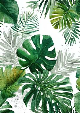 Tropical Leaves Watercolor Pattern