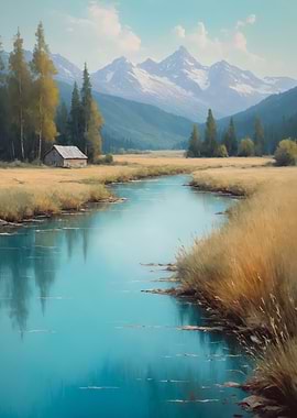 Mountain River Landscape Painting