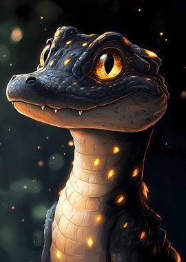 Cute Alligator Portrait with Glowing Spots