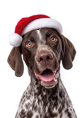 German Shorthaired Pointer Dog with Santa Hat