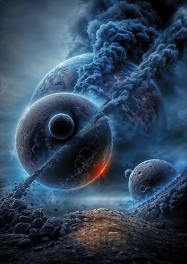 Dramatic Space Scene with Planets