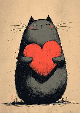 Cat Holding Heart