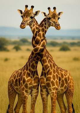 Two Giraffes with Intertwined Necks