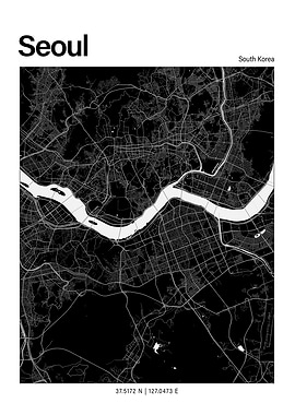 Seoul Black and White Map