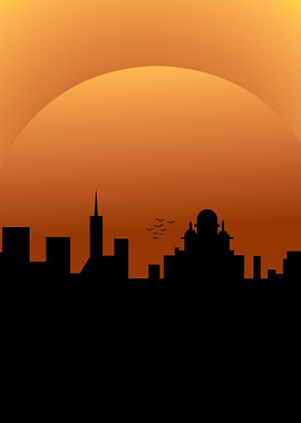 Cityscape Silhouette at Sunset