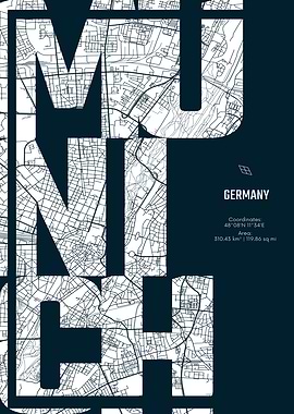 Munich City Map Typography Art