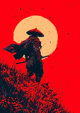 Samurai Warrior in Red Landscape
