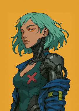Cyborg Girl with Teal Hair
