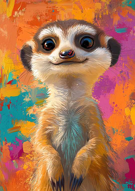 Smiling Meerkat Portrait with Colorful Background