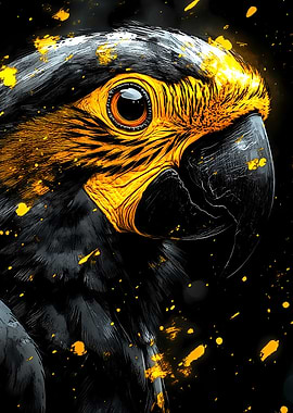 Parrot Portrait with Gold Accents