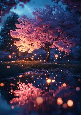 Cherry Blossom Tree with Glowing Lights