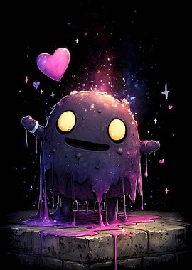 Cute Monster with Hearts and Stars