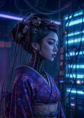 Cyberpunk Geisha with Robotic Enhancements