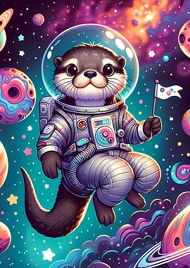 Space Otter Adventure – Cute Astronaut Animal in Galaxy Poster