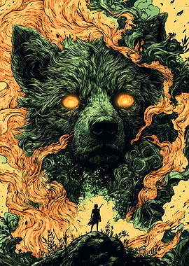 Giant Bear and Silhouette Figure