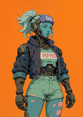 Cyborg Girl with Ponytail and Jacket