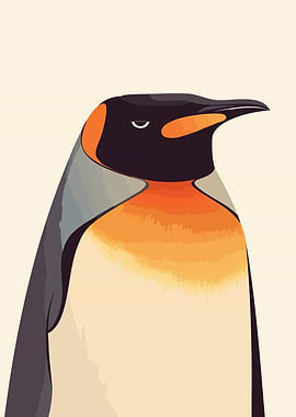 Funny King Penguin Unamused Portrait Minimalist Art Illustration