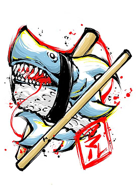 Shark Sushi Roll with Chopsticks