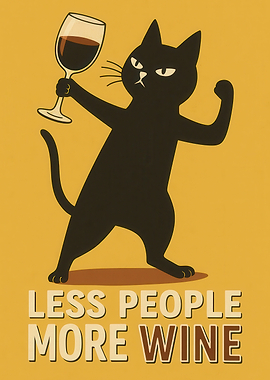 Less People More Wine Cat Poster for Kitchen