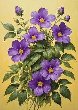 Purple Flowers with Yellow Background
