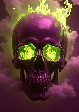 Flaming Skull with Glowing Eyes V11