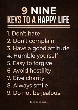 Nine Keys to a Happy Life in rusty background